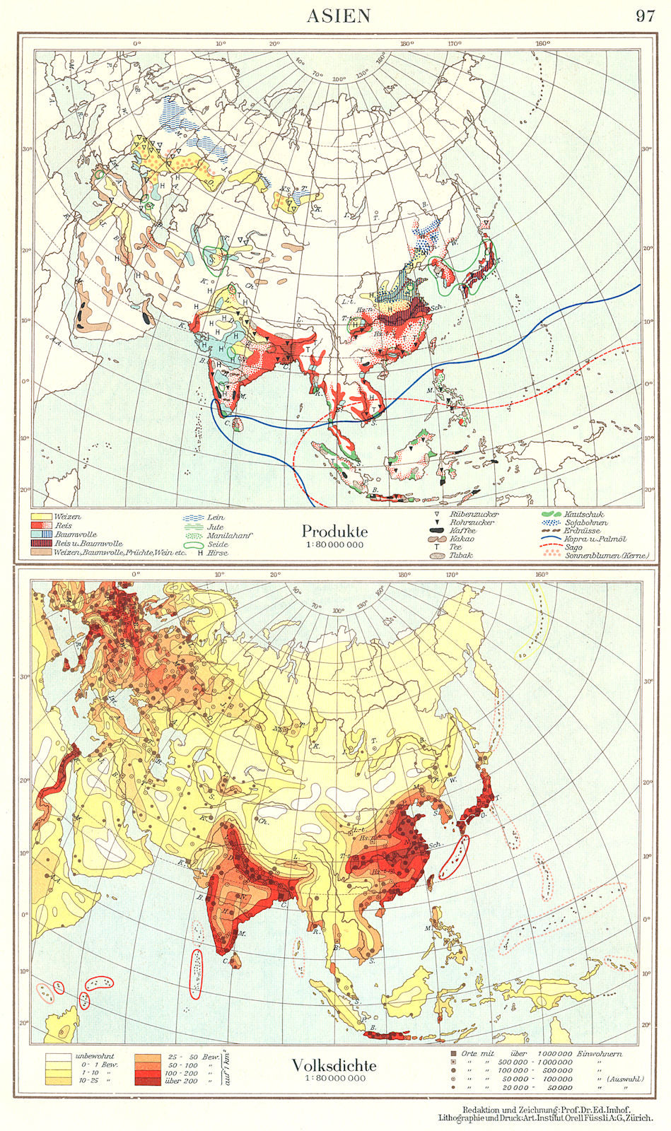 ASIA.Asien;Produkte Production;Volksdichte population density 1958 old map